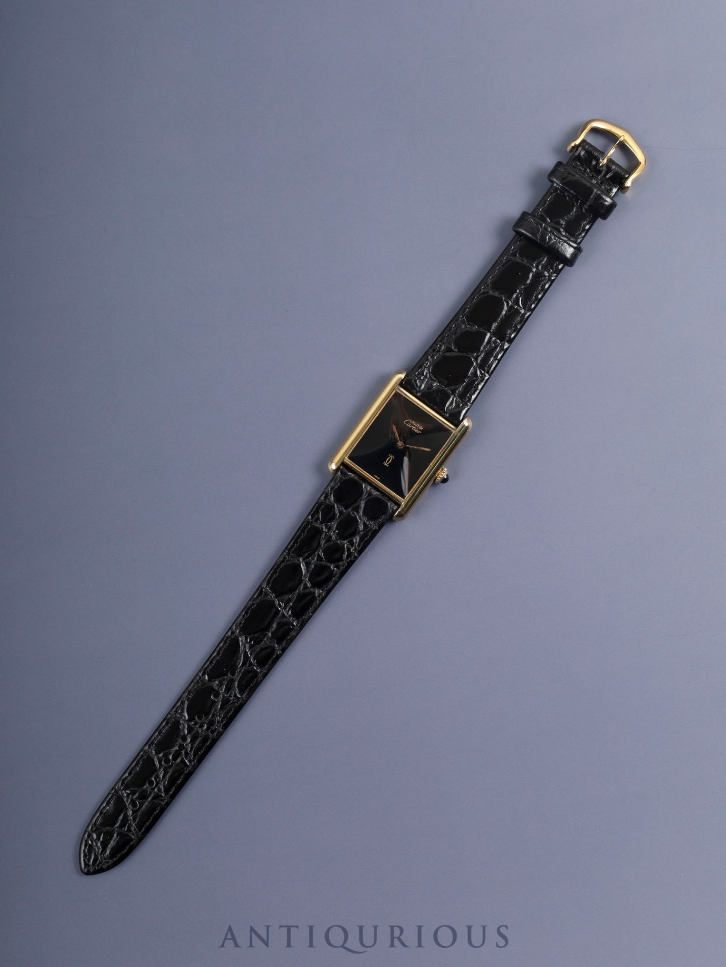 Cartier Must Tank LM Manual Winding Cal. 78-1 SV925 Leather Genuine Buckle (GP) Onyx Dial Box Booklet Warranty (1981) Overhauled