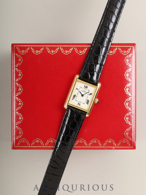 Cartier Must Tank MM 2415 Quartz Cal. 057 SV925 Leather Strap with Genuine D-Buckle (GP) White Roman Dial (SWISS MADE Marking) Box Overhauled and Finished to New