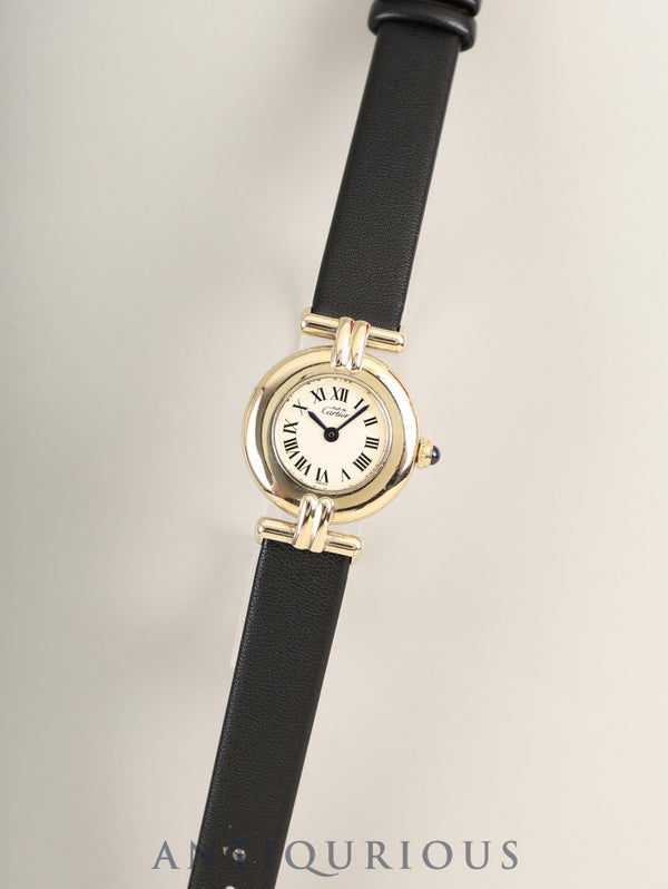 カルティエ マストコリゼ 590002 クォーツ SV925 革 純正尾錠（GP） アイボリーローマン文字盤 24mm 箱 冊子 保証書（1996年）カルティエブティックにてコンプリートサービス（フルメンテナンス）済み