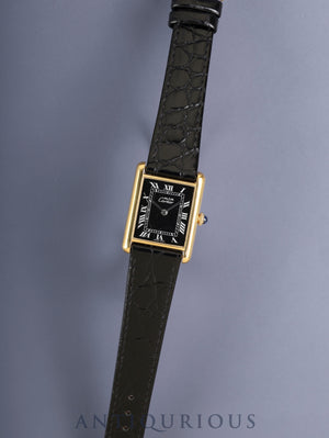 Cartier Tank LM, 6, manual winding, SV925, leather, original pin buckle (GP), black Roman dial (SWISS MADE), polished, complete service at Cartier boutique