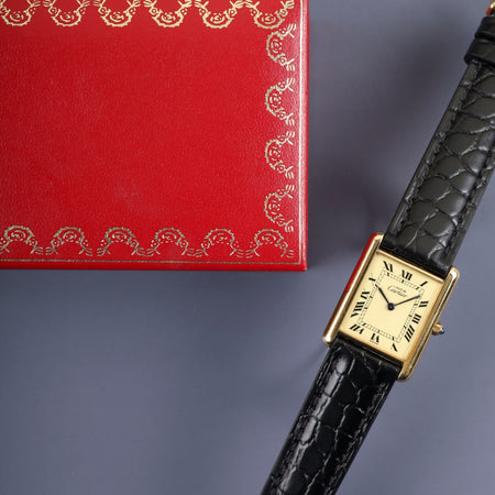 カルティエ マストタンク LM 6 81006 クォーツ Cal.81 SV925 革 純正尾錠（GP） アイボリーローマン文字盤 箱 オーバーホール済み