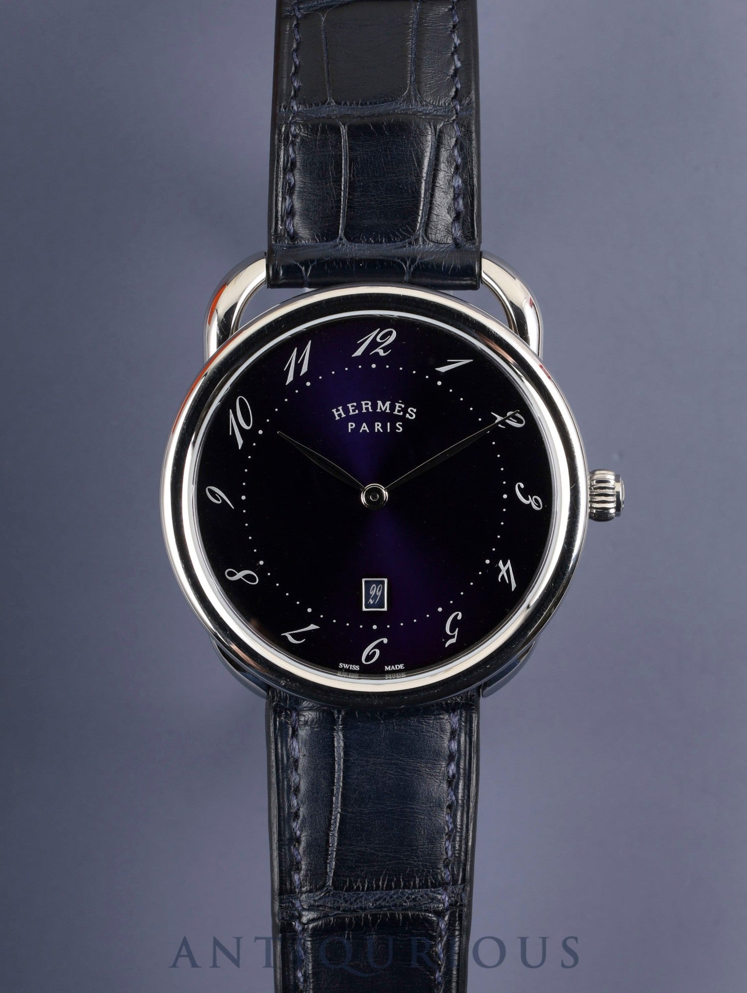 エルメス アルソー AR7Q.810.630 クォーツ SS 純正革ベルト（B刻印：2023）純正尾錠（SS） ブルーアラビア文字盤 箱 冊子 保証書（2023年） オーバーホール済み