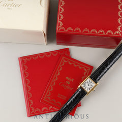 Cartier Must Tank SM W1005554 / 5057001 Quartz Caliber 057 SV925 Leather Genuine D-buckle (GP) Opalescent Dial Circa 1982-1995 Box Case Booklet Overhauled