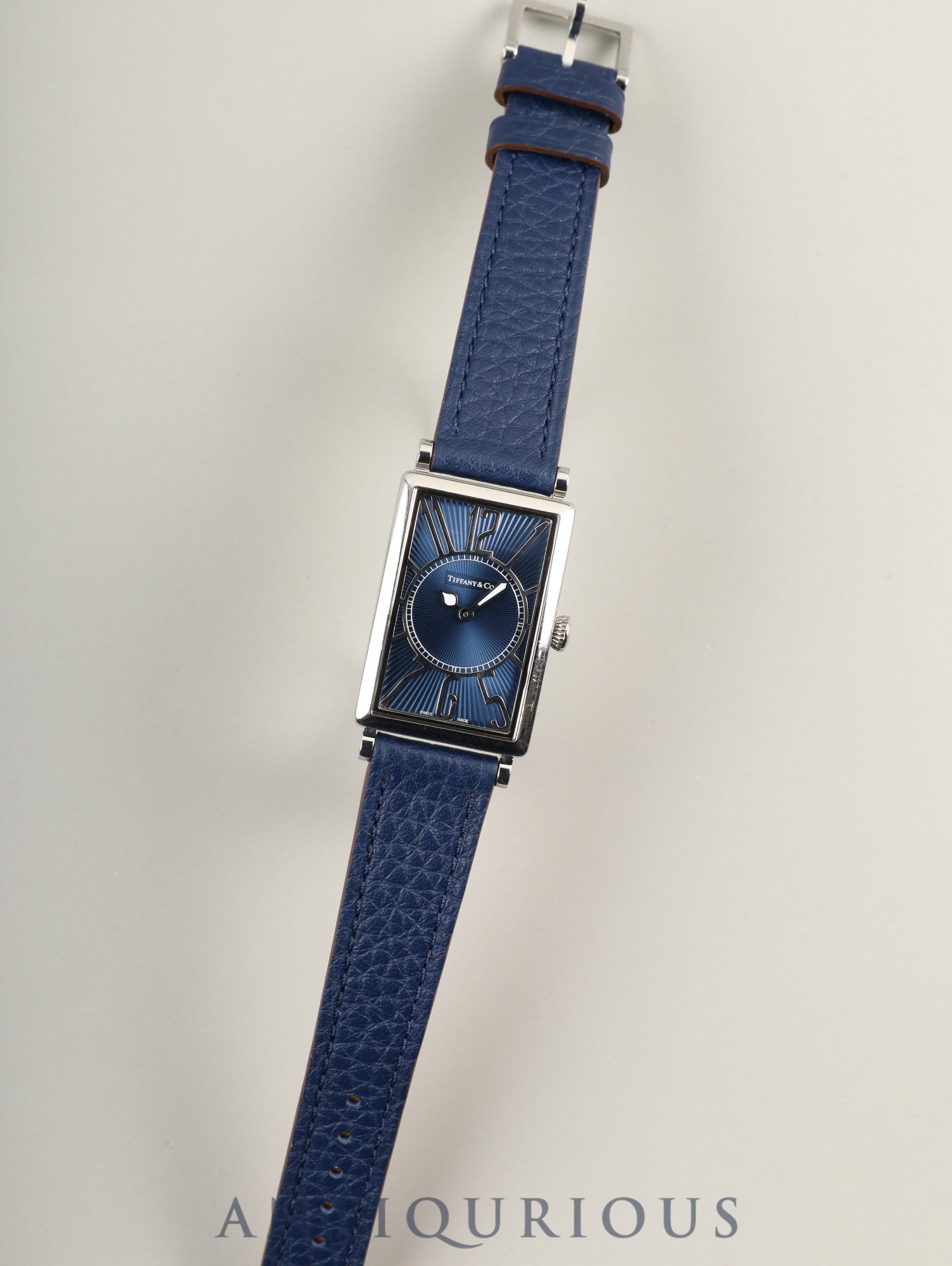 Tiffany Gallery Z3001.10.10A61A50A Quartz Caliber ETA976.001 Stainless Steel Leather Strap with Genuine Stainless Steel Buckle, Blue Arabic Dial, Overhauled