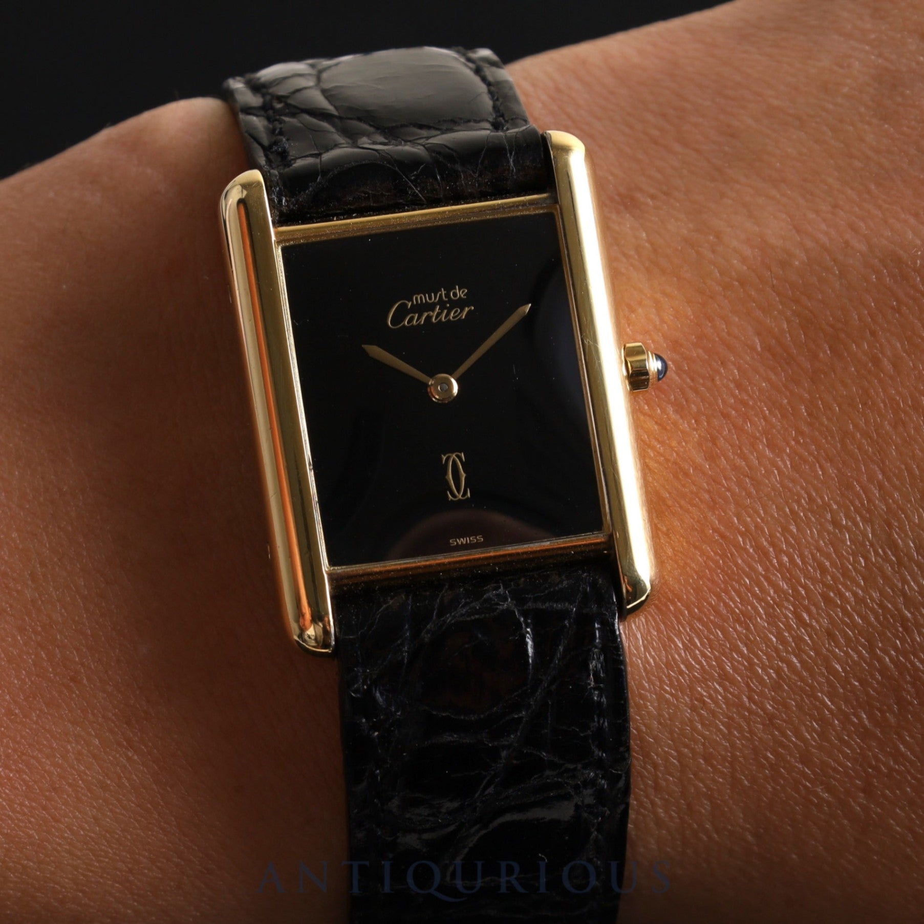 CARTIER MUST TANK LM 6 81006 Quartz Cal.81 SV925 Genuine leather strap Genuine buckle (GP) Black onyx dial Overhauled