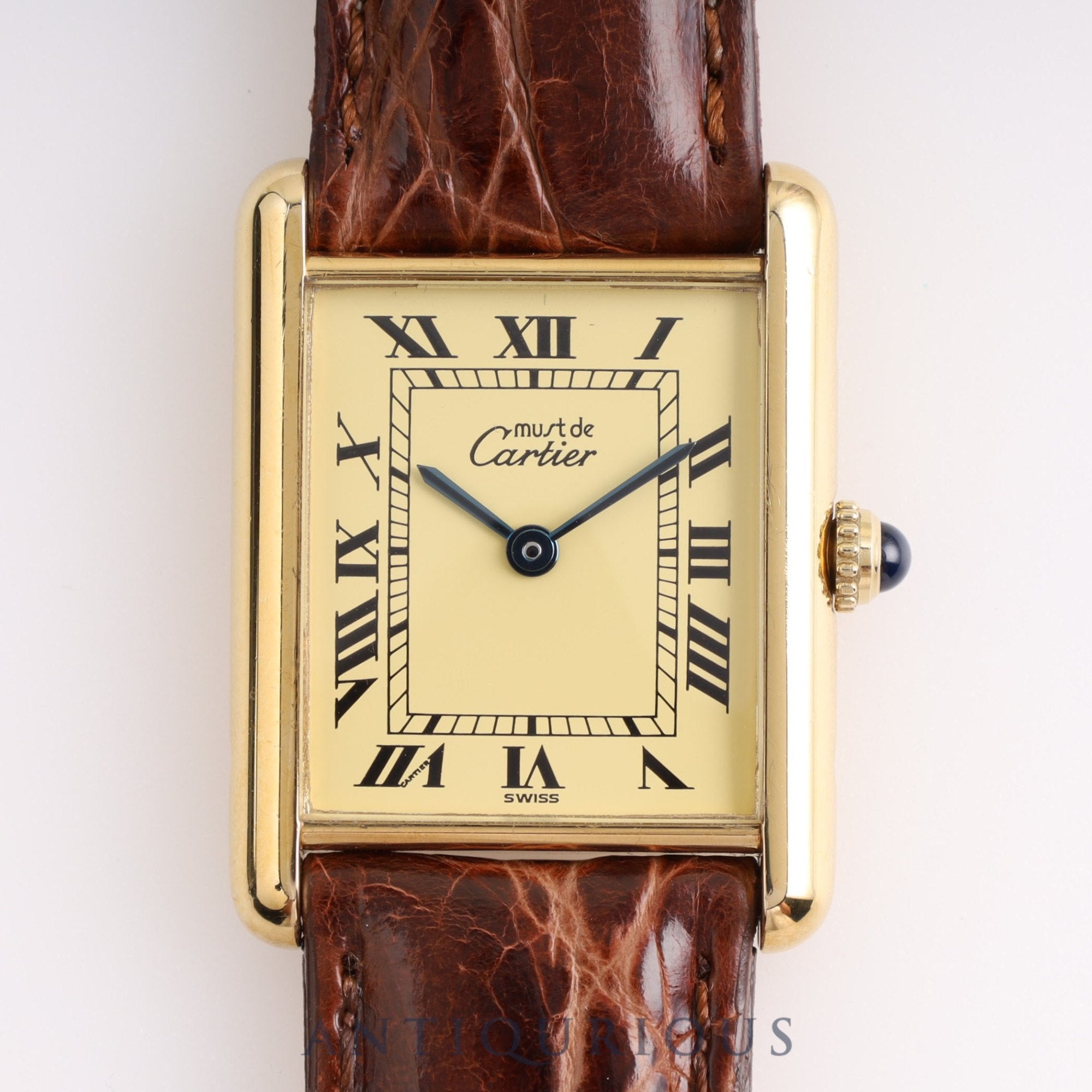 Cartier Must Tank LM QZ 590005 SV925 Leather Genuine Buckle Ivory Roman Dial Box Warranty (1996)