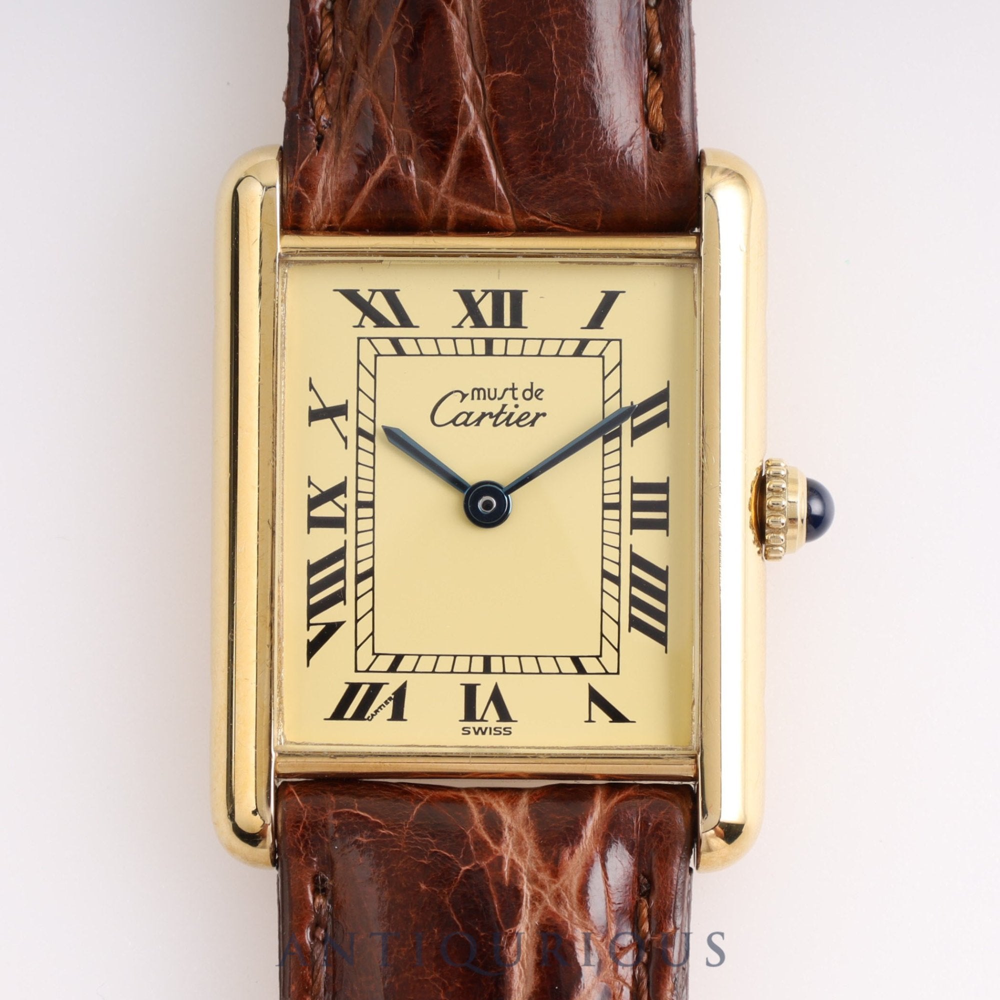 CARTIER Must Tank LM QZ 590005 SV925 Leather Genuine Buckle Ivory Roman Dial Box Warranty (1996)