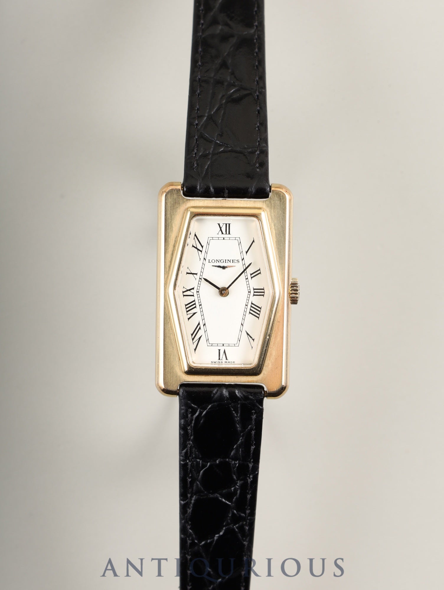 ロンジン レクタンギュラー クォーツ Cal.5602 SS/GP 革 社外尾錠（GP）ホワイト文字盤 オーバーホール済み