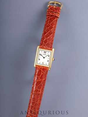 Cartier Must Tank LM 590005 Quartz Cal.90 SV925 Leather Genuine Pin Buckle (GP) Arabic Dial (SWISS marking) Overhauled Polished