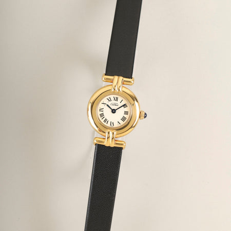 Cartier Must Colisée 590002 Quartz Cal.90 SV925 Leather Genuine Pin Buckle (GP) Ivory Roman Dial (SWISS marking) Box Overhauled
