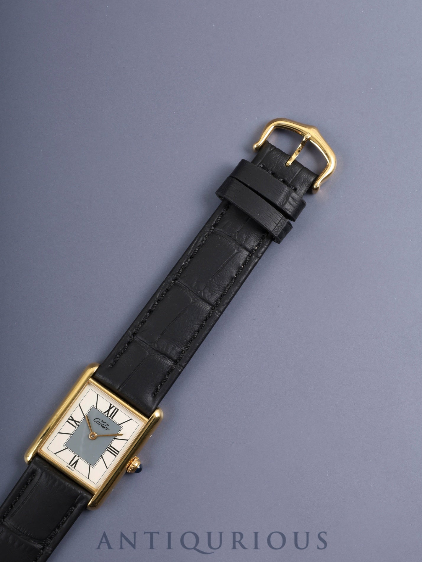 Cartier Must Tank LM 590005 Quartz Cal. 90 SV925 Leather Original Pin Buckle (GP) Center Gray Dial Roman Numerals (SWISS Mark) Overhauled Polished