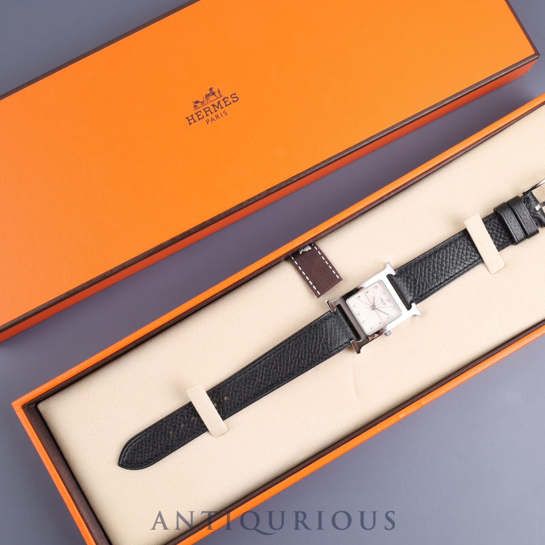 Hermes H Watch HH1.210 Quartz SS Genuine Leather Strap Genuine Buckle (SS) White Arabic Dial Box Booklet Overhauled