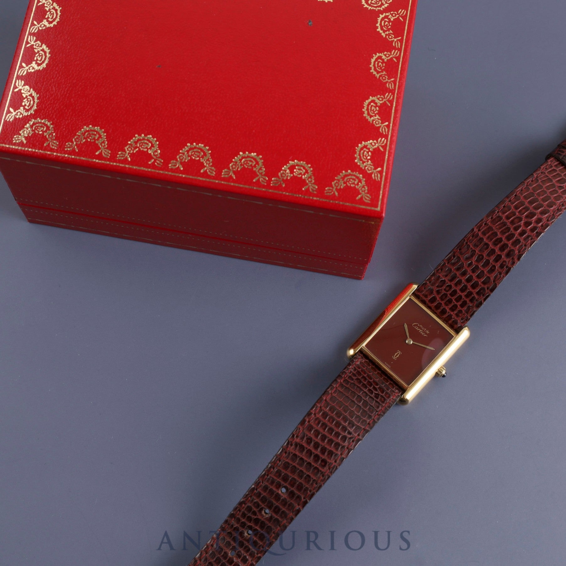 Cartier Must Tank LM 681006 Quartz Cal.81 SV925 Genuine leather strap Genuine buckle (GP) Bordeaux dial Mid 1980s to 1994 Box Overhauled