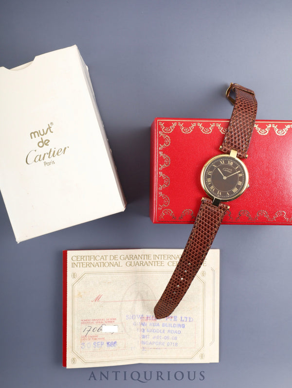 カルティエ マスト ヴァンドーム VLC LM 17 クォーツ Cal.81 SV925 純正革ベルト 純正尾錠（GP） ブラウンローマン文字盤 箱 保証書（1988年）オーバーホール済み