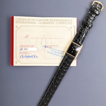 カルティエ マストタンク LM 6 手巻き Cal.78-1 SV925 革 純正ピンバックル（GP）オニキス文字盤（SWISS 表記）  保証書（1982年） オーバーホール済み