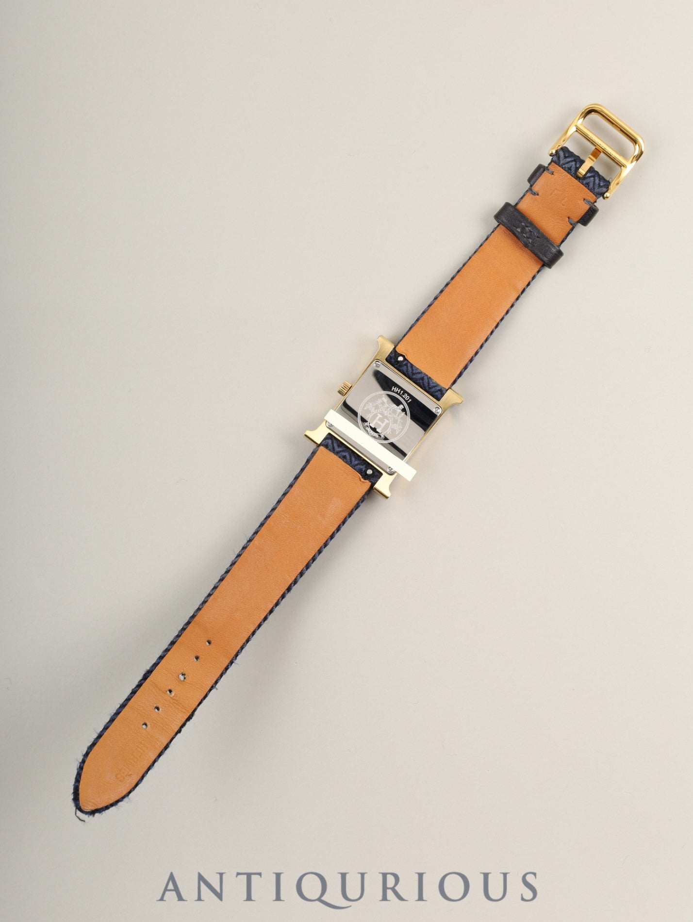 エルメス Hウォッチ HH1.201 クォーツ Cal.901.001 GP 純正ベルト 純正尾錠（GP）ホワイト文字盤 箱 カード（2019年）保存袋 オーバーホール済み