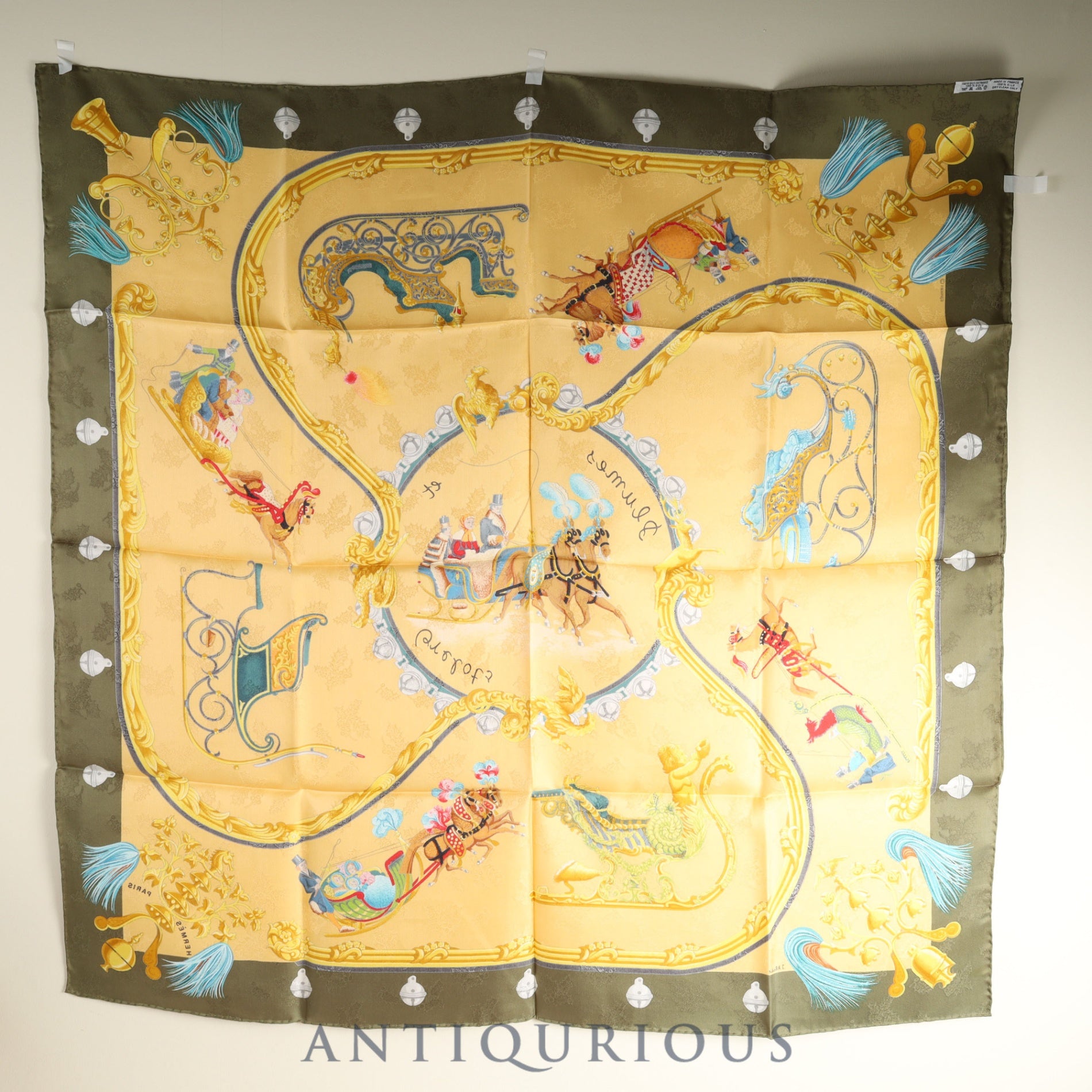 Hermes Scarf Carré 90 Feather and Bell Case SILK 100%