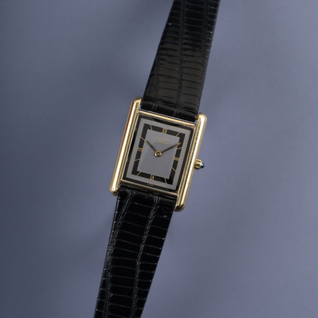 カルティエ マストタンク LM 6 81006 クォーツ Cal.81 SV925 革 純正尾錠（GP) グレー飛びローマン文字盤 オーバーホール済み