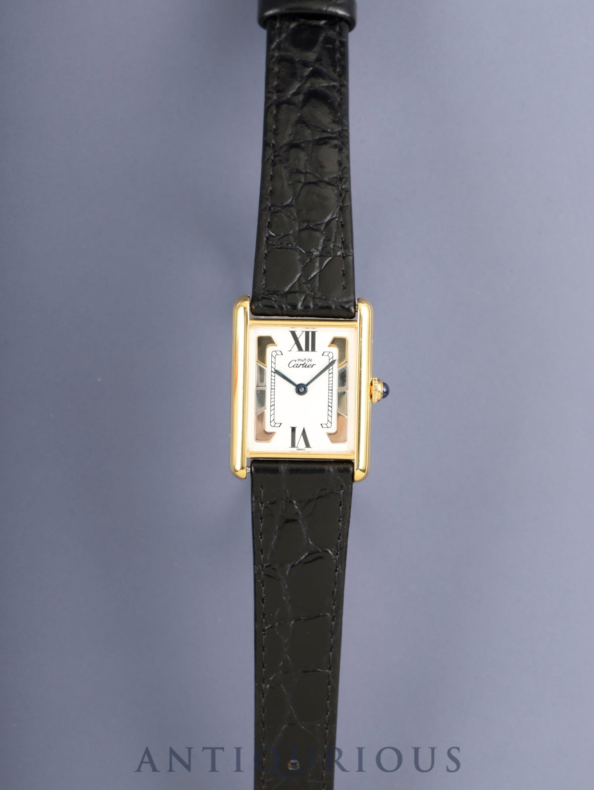 Cartier Must Tank LM W1006254 / 590005 Quartz Cal.90 SV925 Leather Genuine Pin Buckle (GP) Side Trinity Dial (SWISS marking) Overhauled, Polished