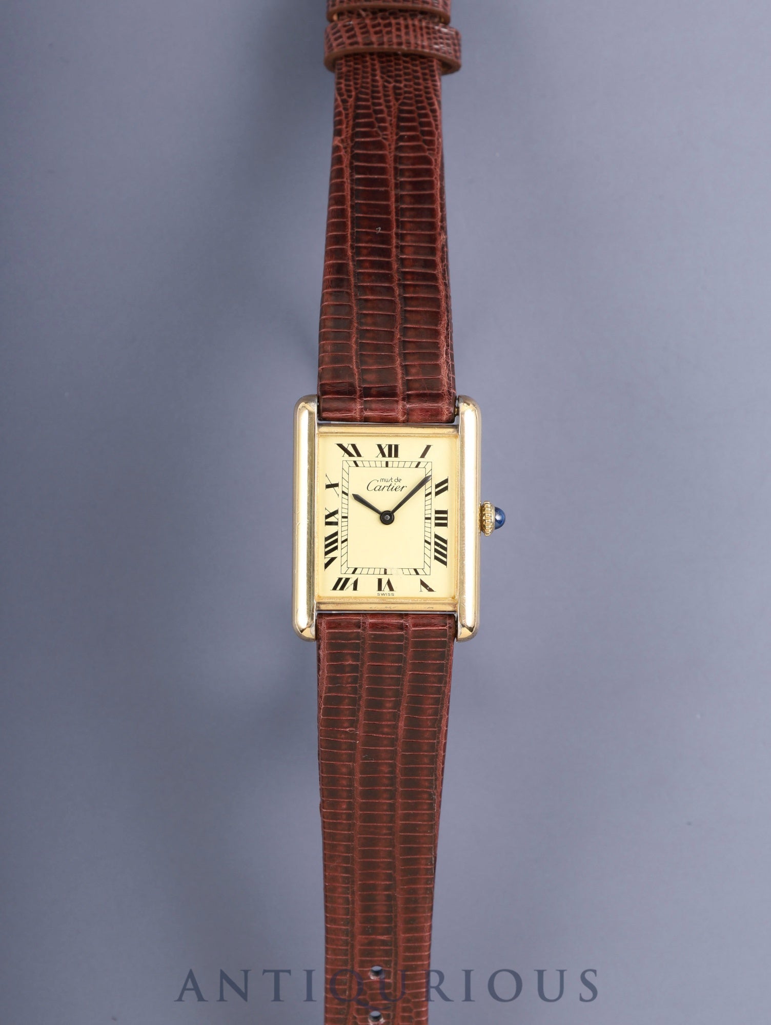 Cartier Must Tank LM, manual winding, Caliber ETA2512-1, SV925, leather, genuine buckle (GP), ivory Roman dial (SWISS markings), circa 1976-early 1980s, overhauled.