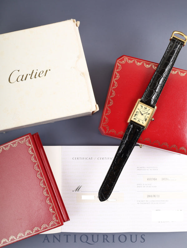 Cartier Must Tank GM (XL) W1017454 / 2413 Quartz Caliber 687 SV925 Leather Strap with Genuine D-Clasp (GP) Ivory Roman Dial Box Booklet Warranty Card (2004) Overhauled