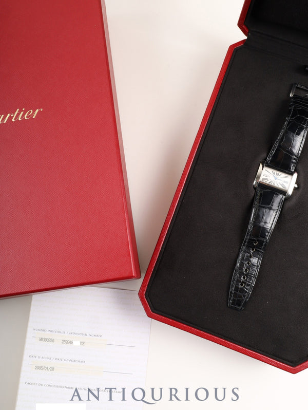 カルティエ タンク ディヴァン ミニ W6300255 / 2599 クォーツ Cal.157 SS 純正革ベルト 純正ピンバックル（SS）シルバーローマン文字盤 箱 保証書（2005年）冊子 オーバーホール済み