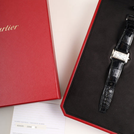 カルティエ タンク ディヴァン ミニ W6300255 / 2599 クォーツ Cal.157 SS 純正革ベルト 純正ピンバックル（SS）シルバーローマン文字盤 箱 保証書（2005年）冊子 オーバーホール済み
