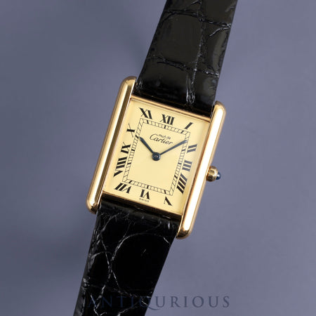 Cartier Must Tank LM 6 81006 Quartz Cal.81 SV925 Leather Genuine Buckle (GP) Ivory Roman Dial Overhauled