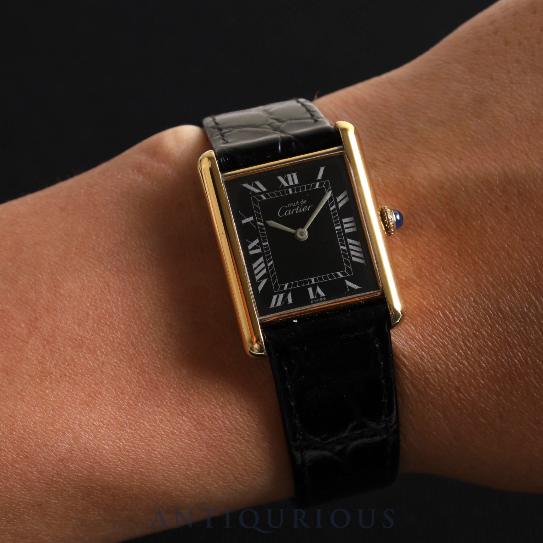 Cartier Must Tank LM Manual winding Cal.78-1 SV925 Leather Genuine buckle (GP) Black Roman dial Overhauled