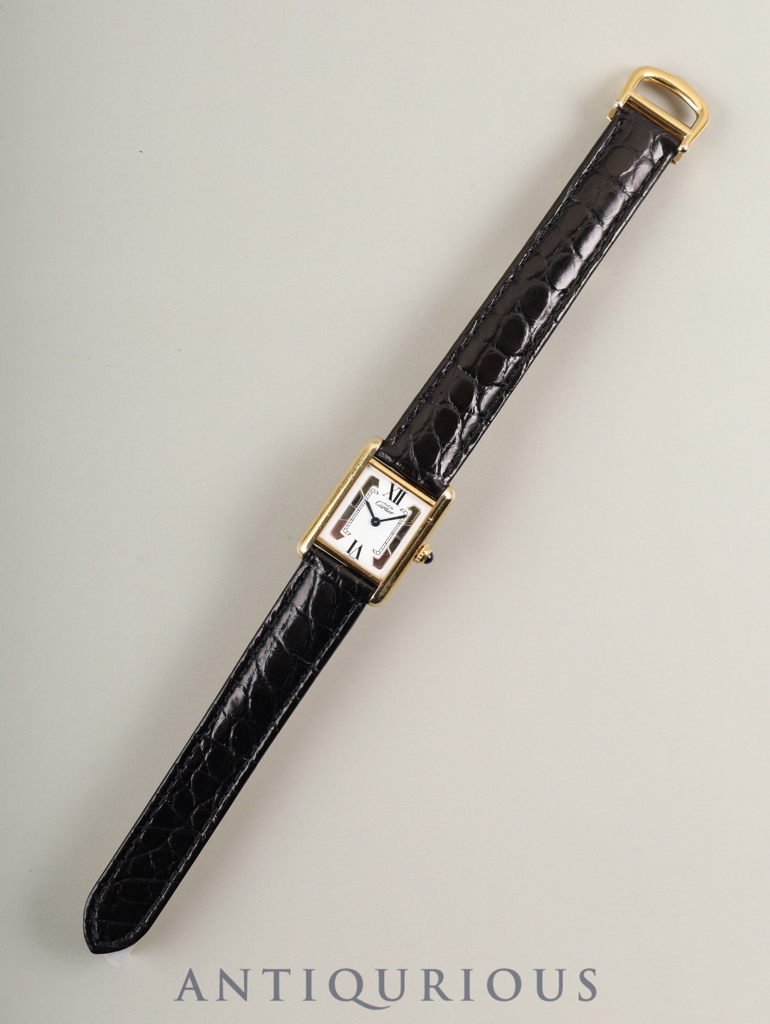 Cartier Must Tank SM 1613 Quartz Caliber 057 SV925 Leather Strap with Genuine D-Buckle (GP) Side Trinity Dial Circa 1996-1998 Overhauled