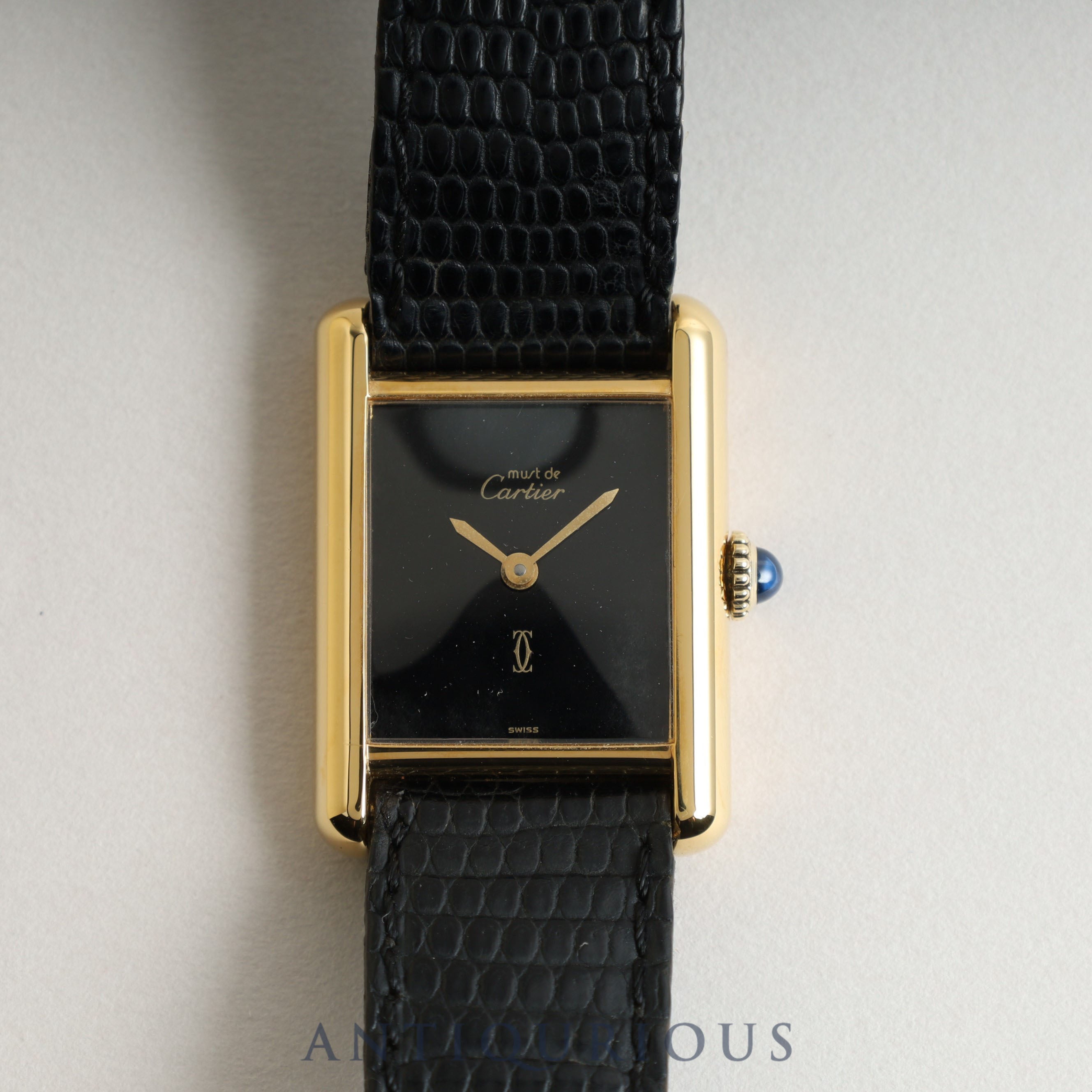 Cartier Must Tank SM Manual winding Onyx dial Genuine buckle Genuine belt Newly refurbished