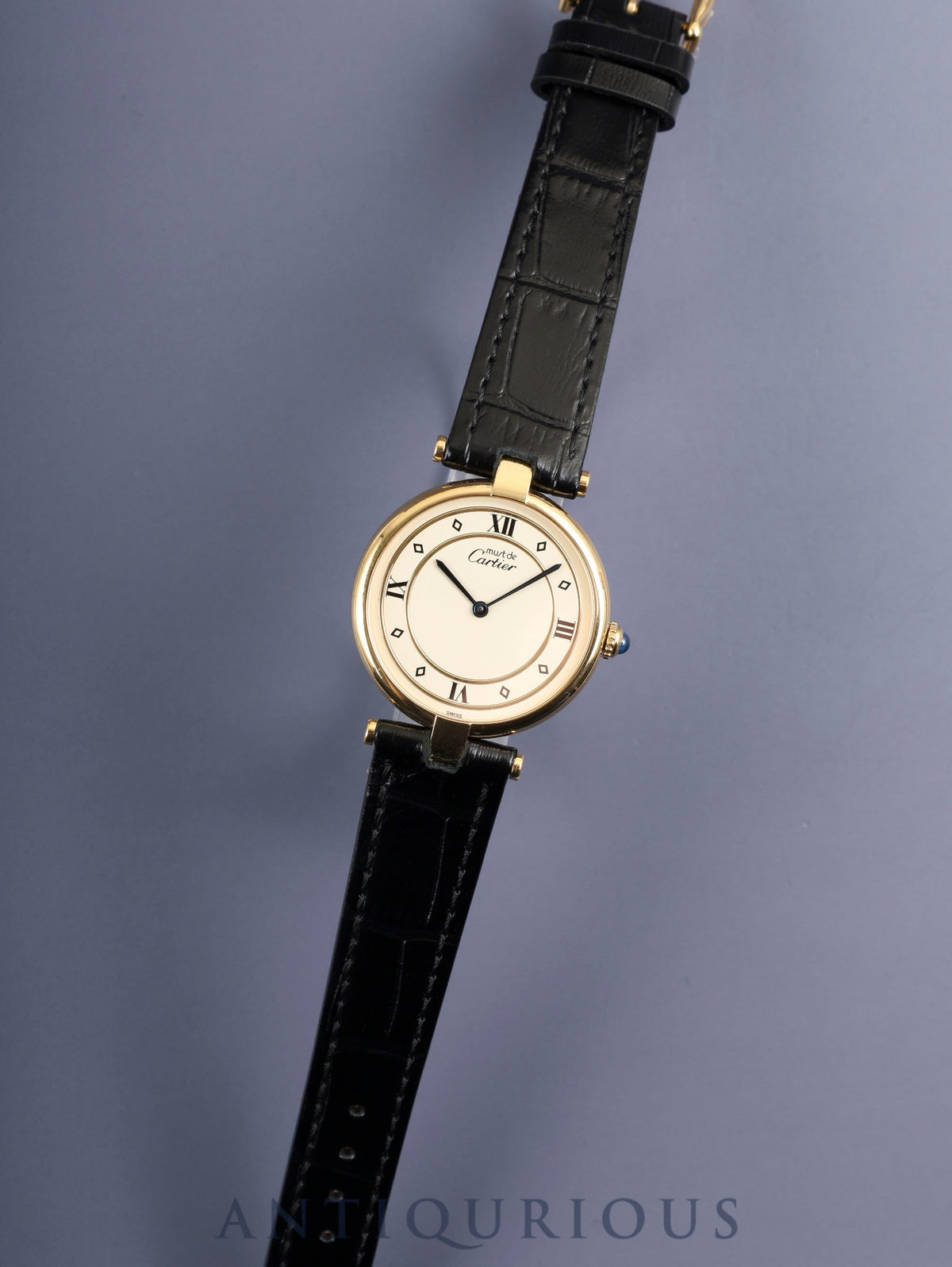 Cartier Must Vendôme VLC LM W1001953 / 590003 Quartz Caliber 90 SV925 Leather Strap with Genuine Pin Buckle (GP) Ivory 4-Point Roman Dial Overhauled