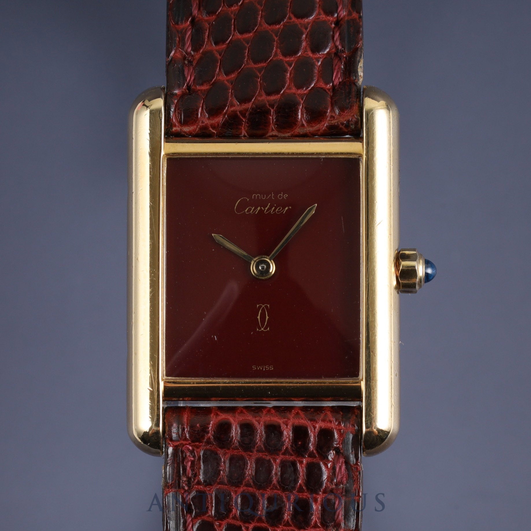 Cartier Must Tank SM 3 66001 Quartz SV925 Genuine leather strap Genuine buckle (GP) Bordeaux dial Overhauled