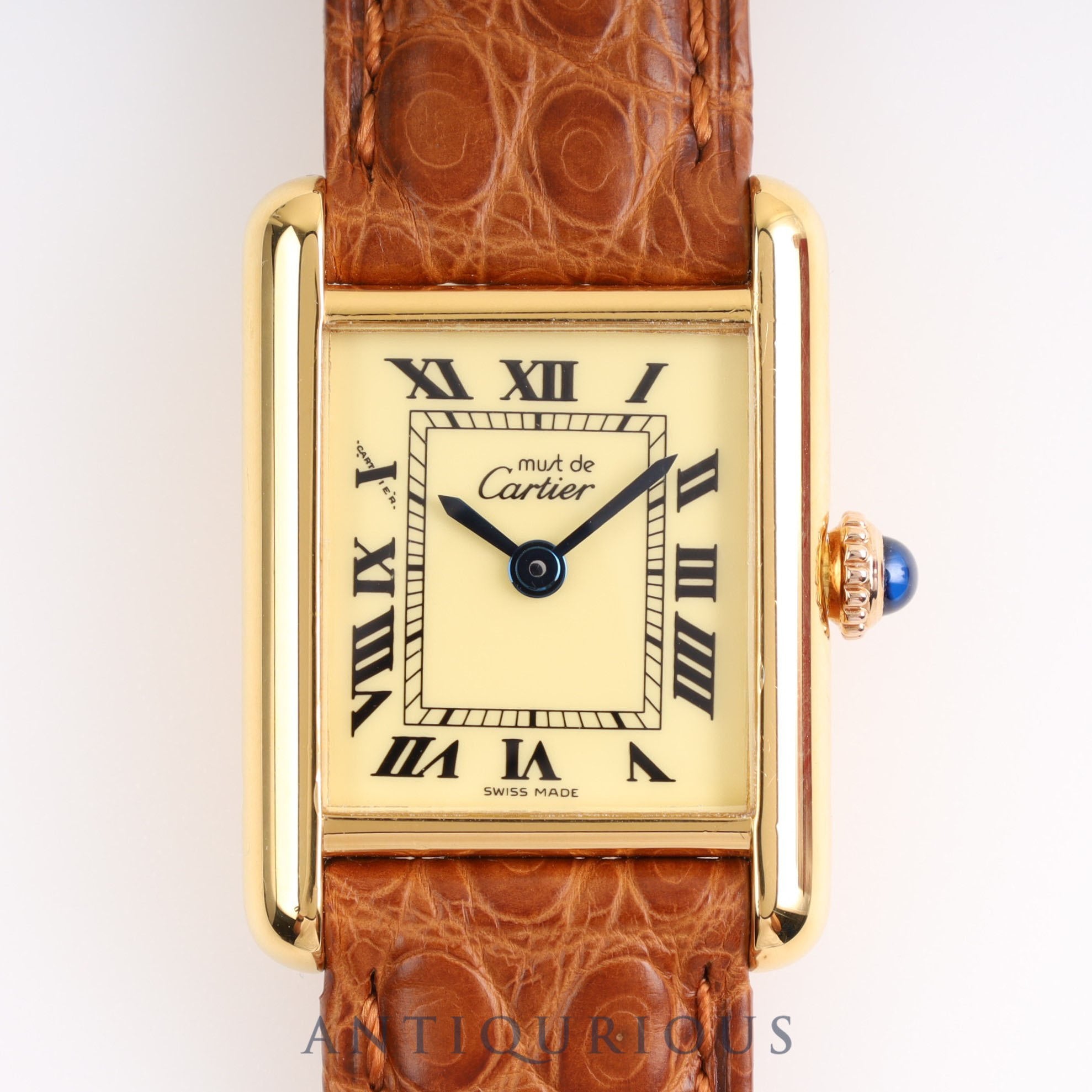 Cartier Must Tank SM Manual winding 925 Leather Genuine buckle (GP) Ivory dial Box Warranty (1981)