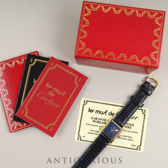 カルティエ マストタンク SM 手巻き SV925 革 純正尾錠（GP）ラピスラズリ文字盤 箱 冊子 保証書（1981年） オーバーホール済み