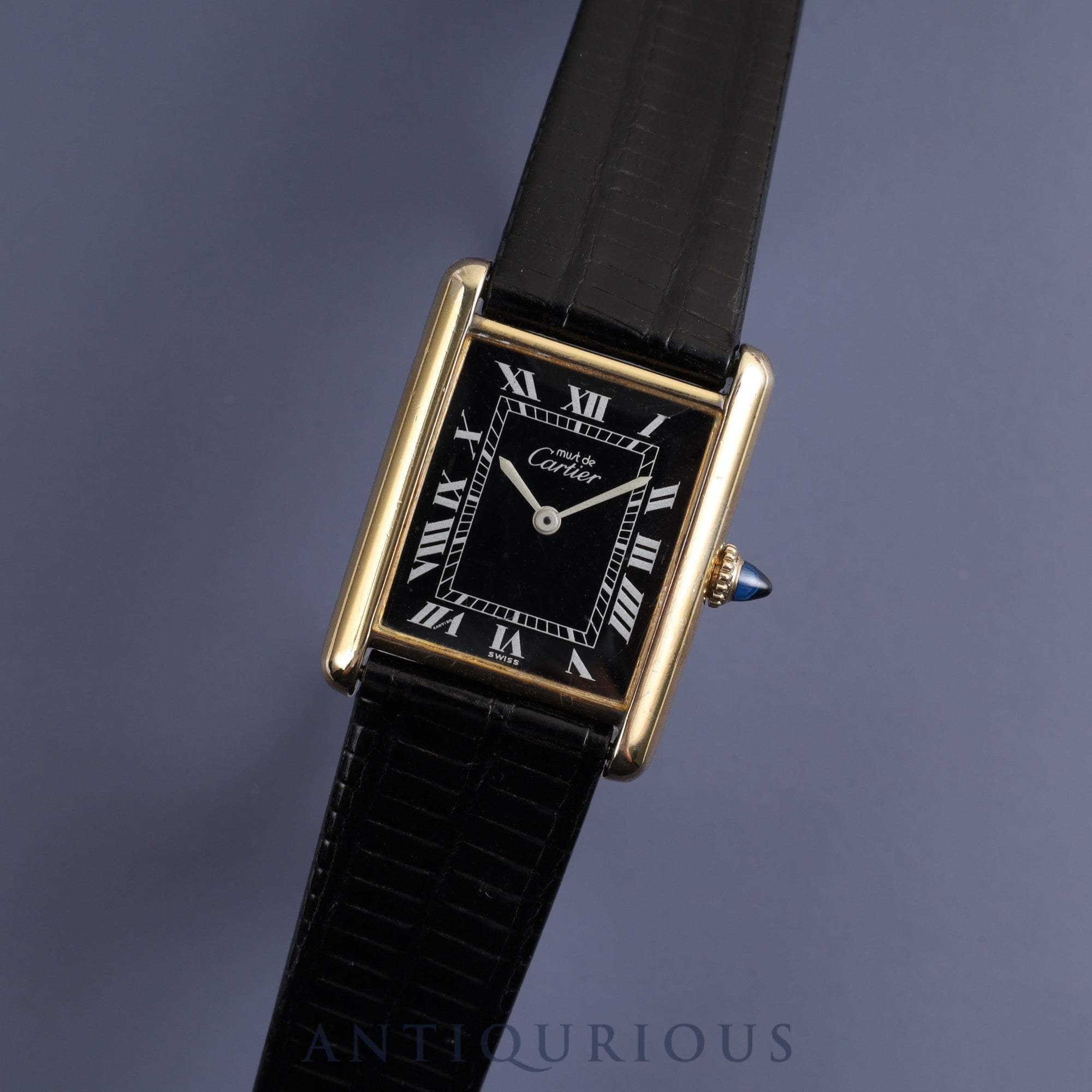 Cartier Must Tank LM Manual Winding Cal.78-1 SV925 Leather Genuine Buckle (GP) Black Roman Dial