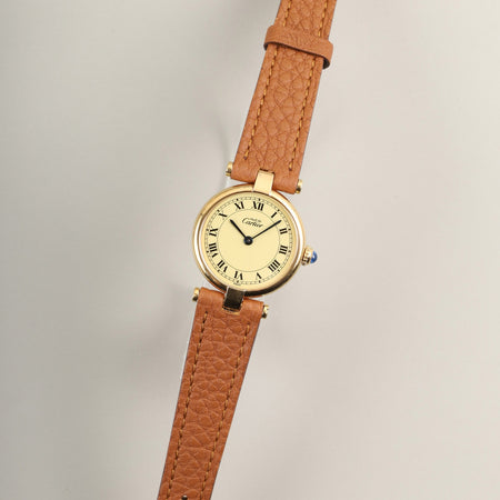 カルティエ マスト ヴァンドーム VLC SM 590004 クォーツ Cal.90 SV925 革 純正尾錠（GP）アイボリーローマン文字盤 オーバーホール済み