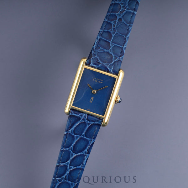 カルティエ マストタンク LM 手巻き Cal.78-1 SV925 革 純正尾錠（GP）ラピスラズリ文字盤 1976年頃～1981年頃 オーバーホール済み 新品仕上げ済み