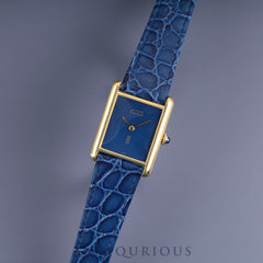 カルティエ マストタンク LM 手巻き Cal.78-1 SV925 革 純正尾錠（GP）ラピスラズリ文字盤 1976年頃～1981年頃 オーバーホール済み 新品仕上げ済み