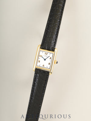 Cartier Must Tank SM W1008354 / 5057001 Quartz Cal.057 SV925 Leather Genuine Deployant Buckle (GP) Arabic Numeral Dial (SWISS marking) Overhauled Polished