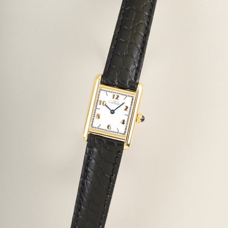 カルティエ マストタンク SM W1008354 / 5057001 クォーツ Cal.057 SV925 革 純正Dバックル（GP）飛びアラビア文字盤（SWISS表記）オーバーホール済み 新品仕上げ済み