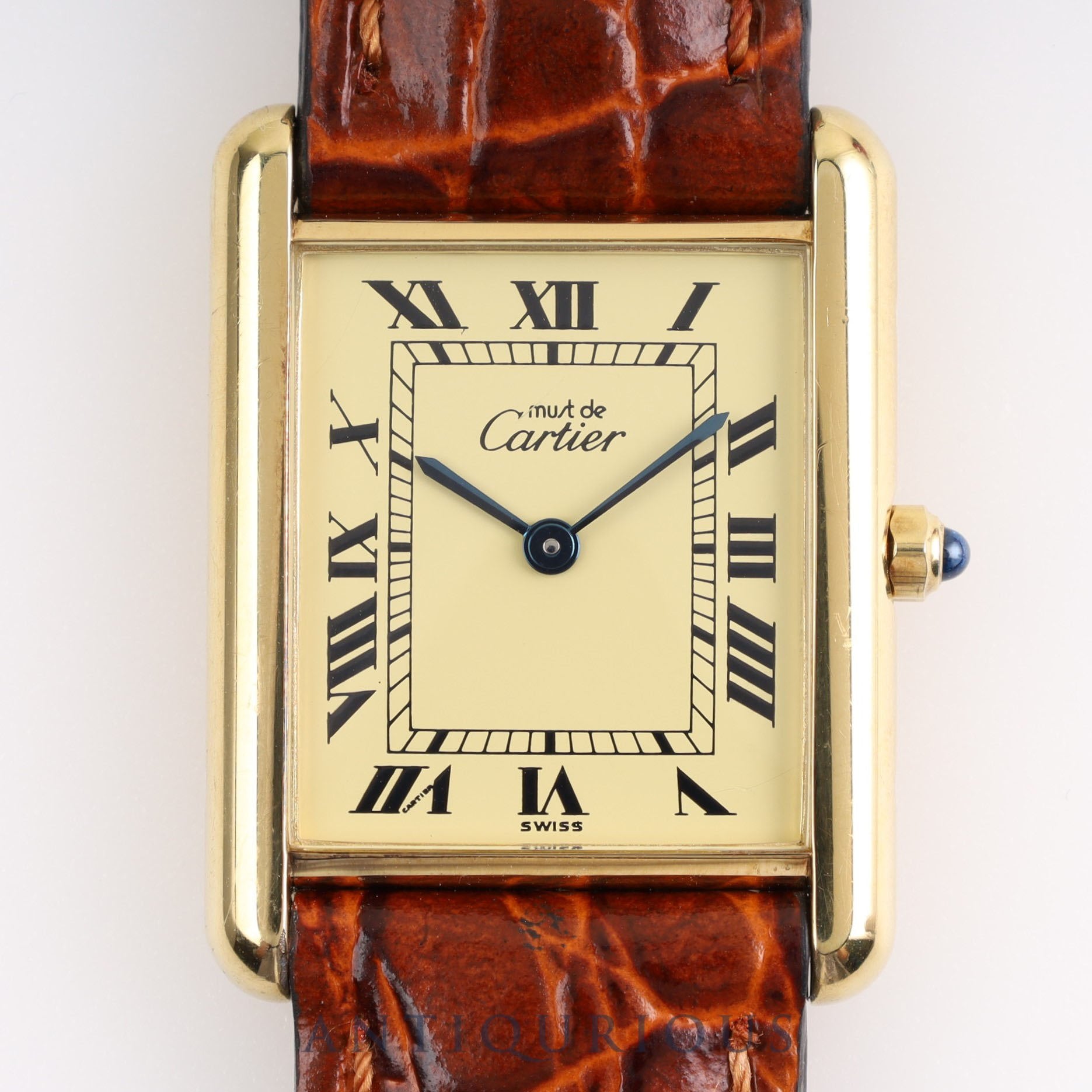 CARTIER Must Tank LM QZ 6 81006 SV925 Leather Genuine Buckle Ivory Dial Box Warranty (1987)