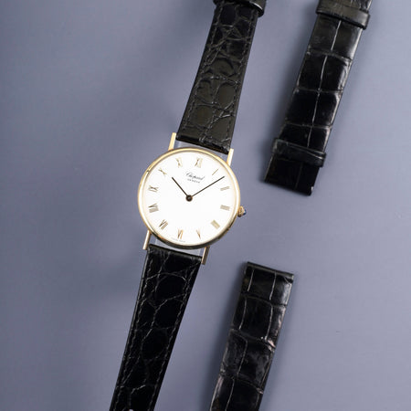 Chopard Classic 1091 Quartz Cal.ETA955.413 750YG Leather Original Pin Buckle (GP) White Dial Overhauled