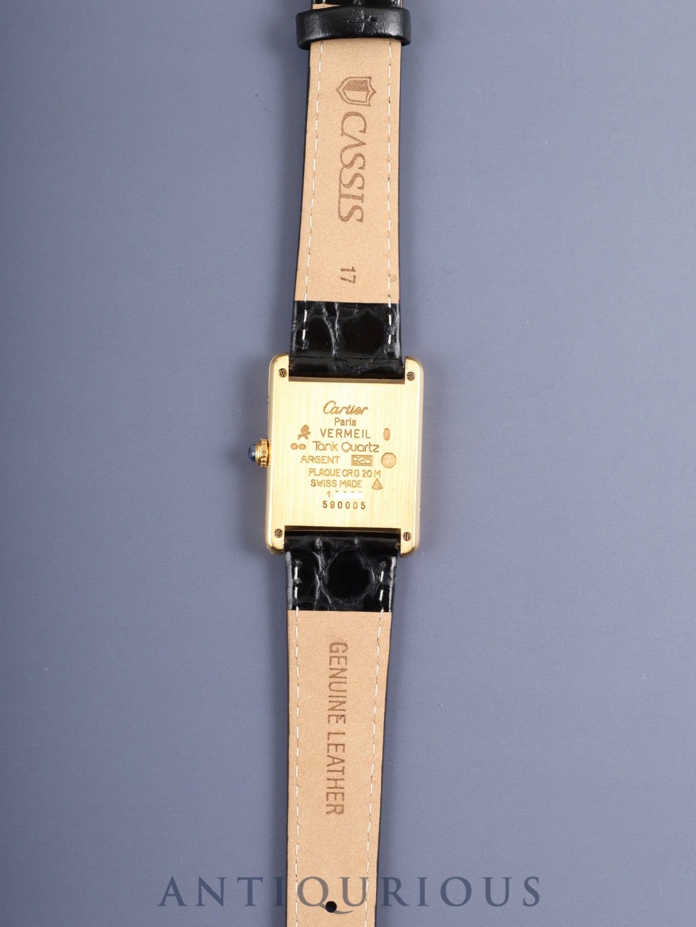 Cartier Must Tank LM 590005 Quartz Caliber 90 SV925 Leather Strap with Genuine GP Buckle Arabic Dial Circa 1982-1995 Overhauled and Finished to Like New