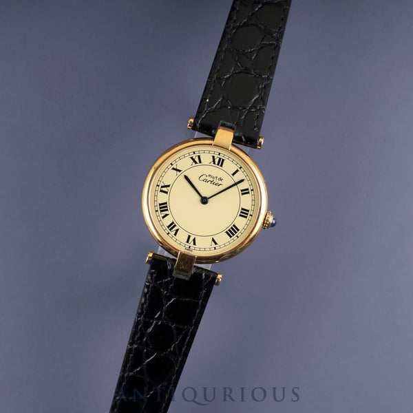 Cartier Must Vendôme VLC LM 590003 Quartz Caliber 90 SV925 Leather Strap with Genuine GP Buckle, Ivory Roman Dial, Overhauled