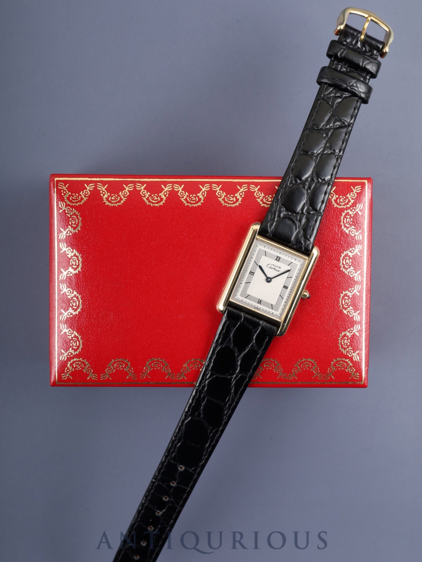 カルティエ マストタンク LM 6 81006 クォーツ Cal.81 SV925 純正尾錠（GP）シルバー飛びローマン文字盤 1982年頃～1995年頃 箱 オーバーホール済み