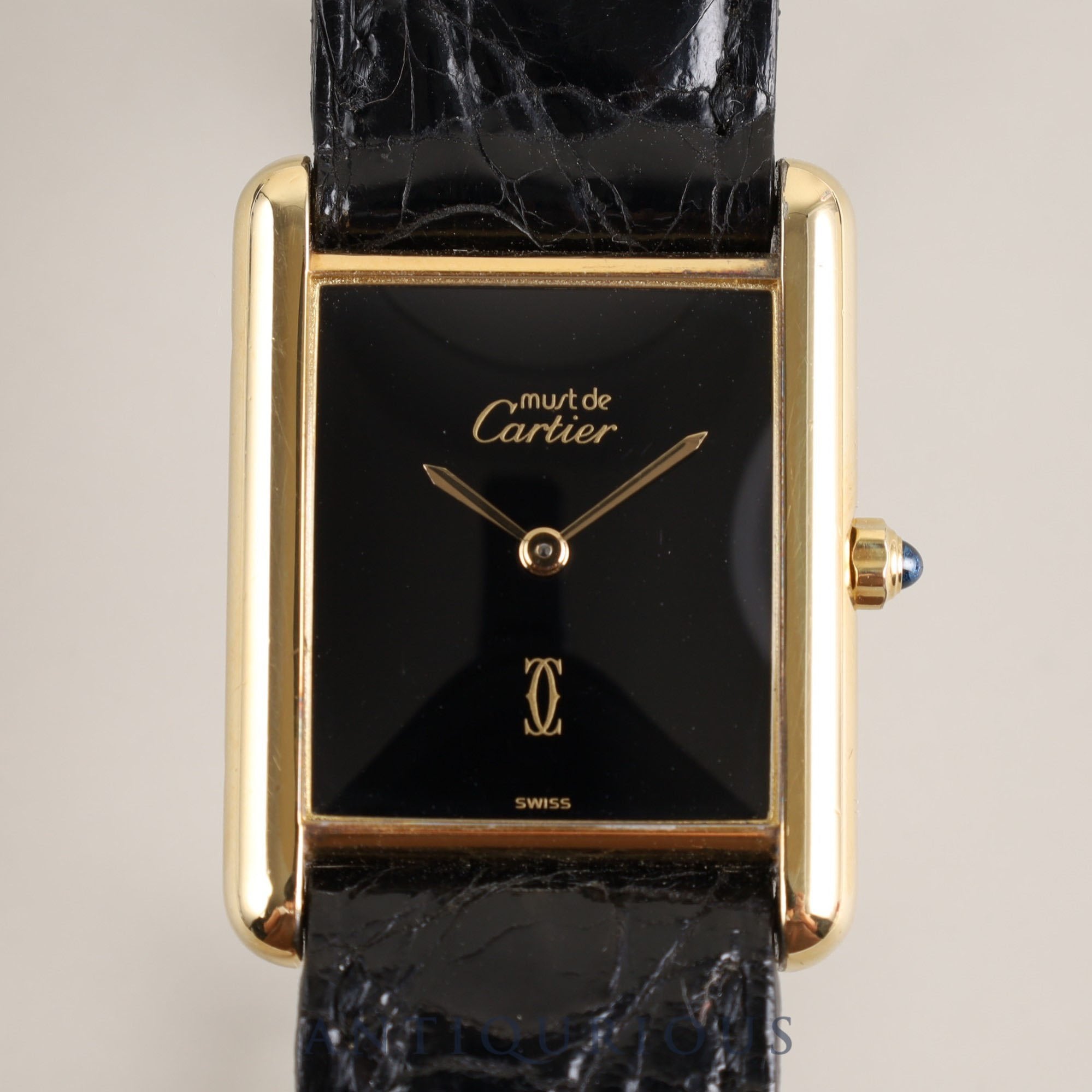 Cartier Must Tank LM 6 81006 Quartz Cal.81 SV925 Genuine leather strap Genuine buckle (GP) Black onyx dial Overhauled