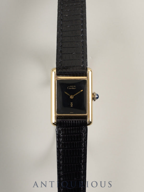 Cartier Must Tank SM Manual Winding Cal. 78-1 SV925 Leather Strap with Genuine GP Buckle, Onyx Dial, Overhauled
