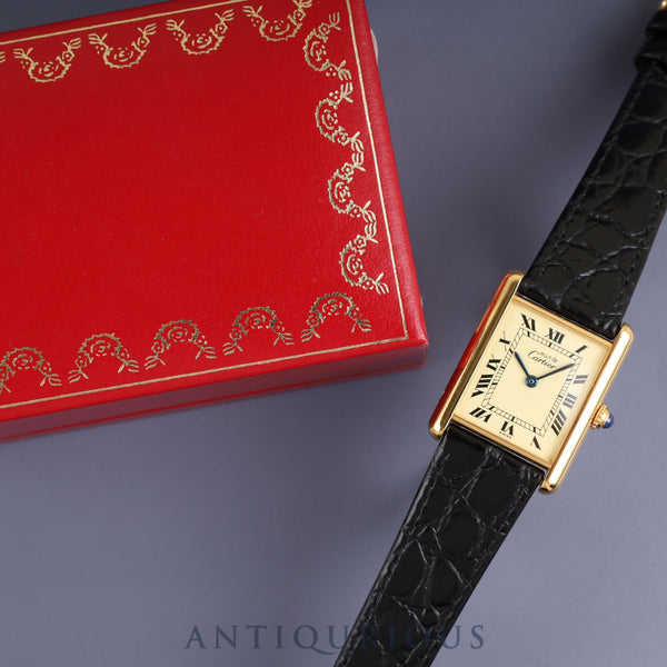 カルティエ マストタンク LM 1615 クォーツ Cal.690 SV925 革 純正尾錠（GP）アイボリーローマン文字盤 1996年頃～1998年頃 箱 オーバーホール済み