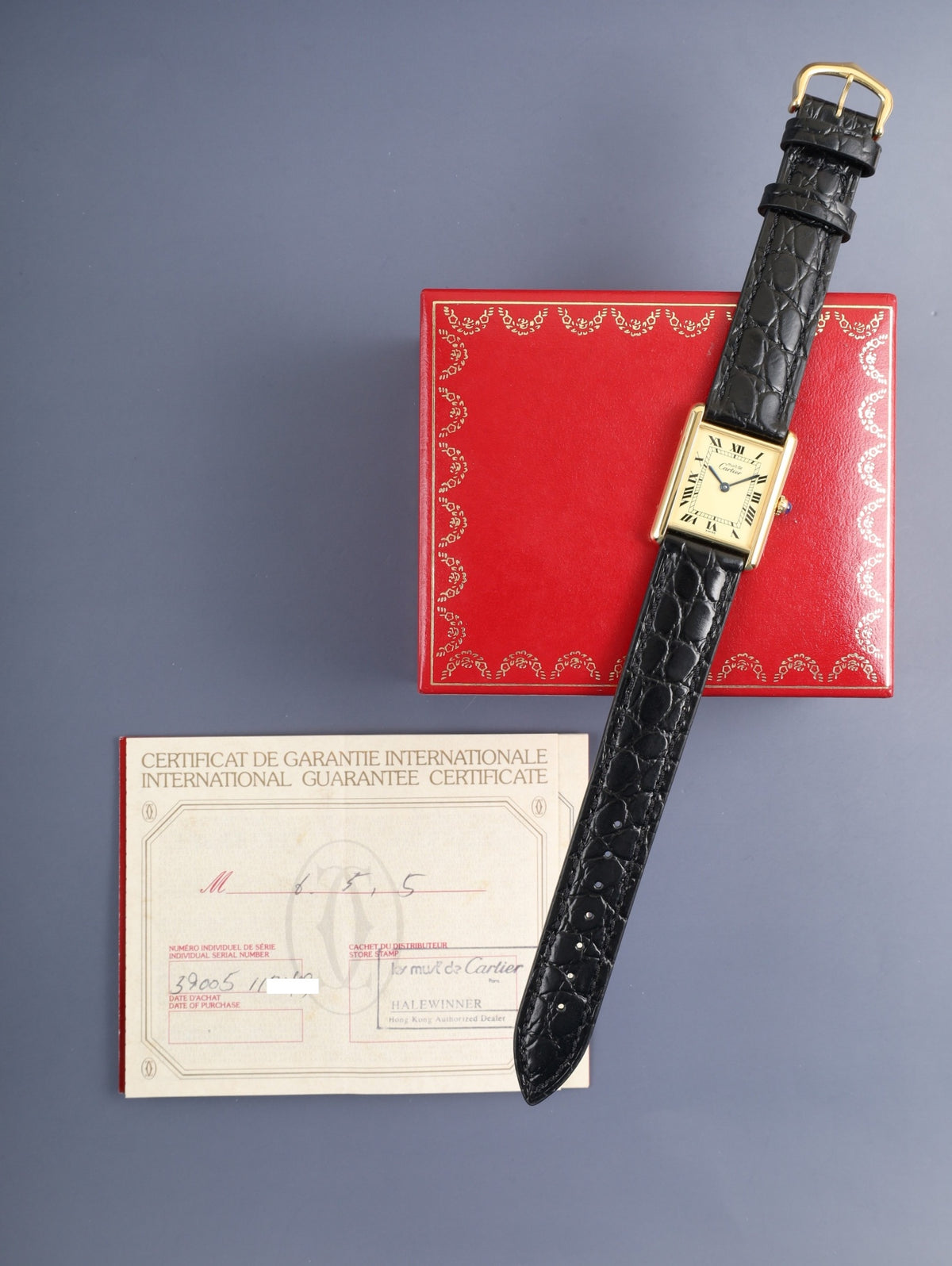 Cartier Must Tank LM W1002753 / 590005 Quartz Cal.90 SV925 Leather Genuine Pin Buckle (GP) Ivory Roman Dial (SWISS marking) Box, Booklets, Guarantee (undated), Overhauled, Polished
